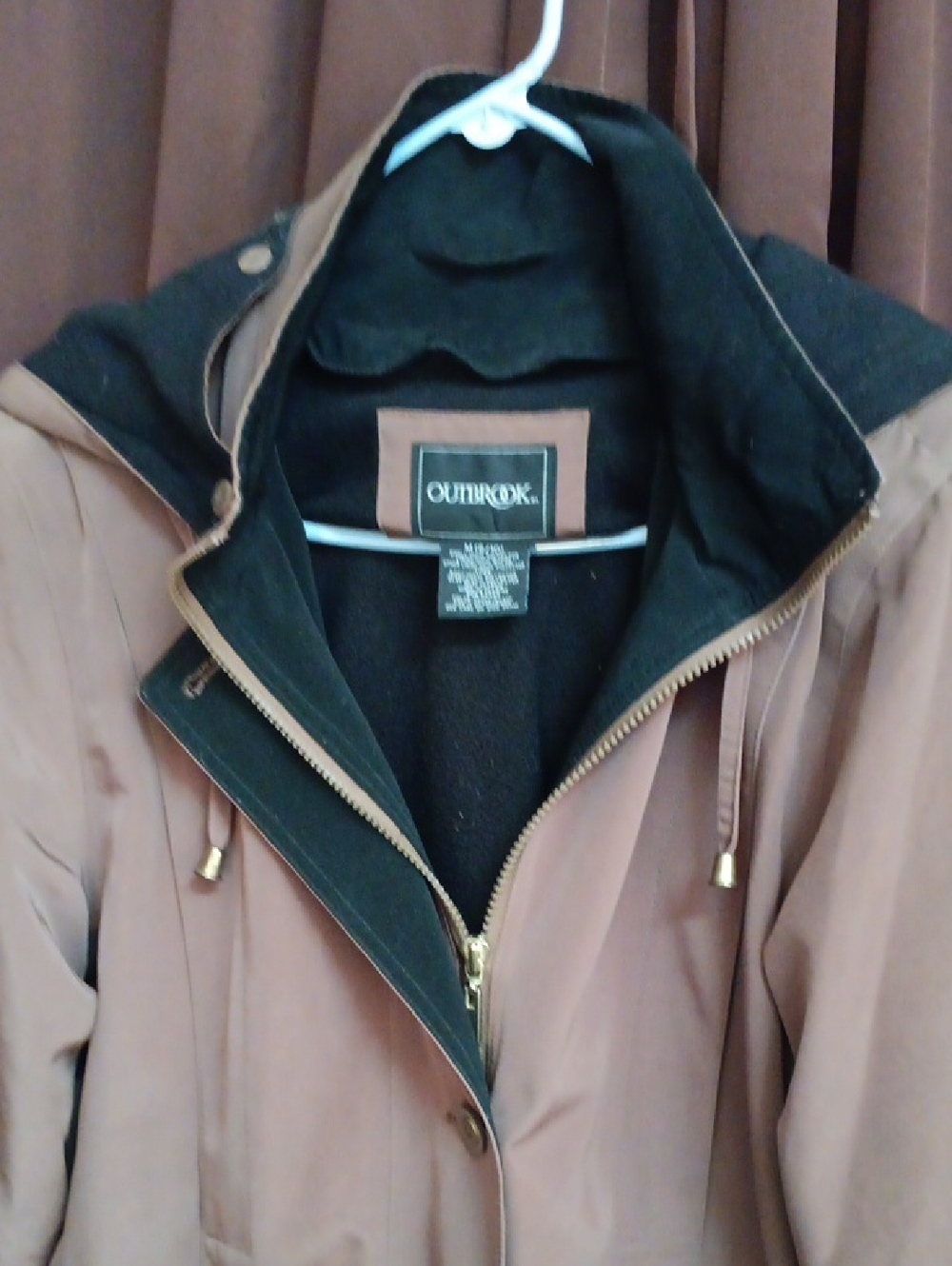 Outlook Tan Brown Hooded Jacket with  Black Lining Womens M 8/10